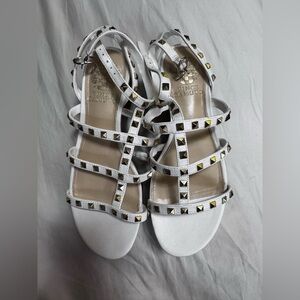 Vince Camuto White and Gold Studded Sandals